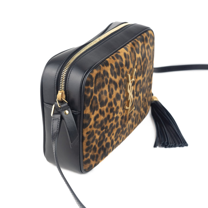 Saint Laurent Calfskin Leopard Print Monogram Lou Camera Bag Black