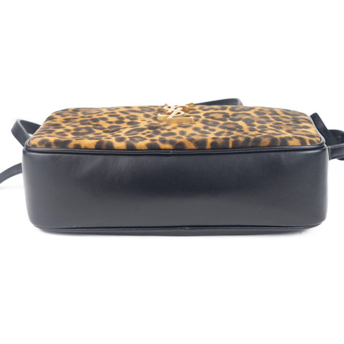 Saint Laurent Calfskin Leopard Print Monogram Lou Camera Bag Black