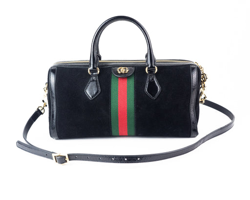 Gucci Ophidia Suede and Leather Top Handle Web Bag