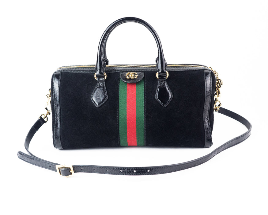 Gucci Ophidia Suede and Leather Top Handle Web Bag