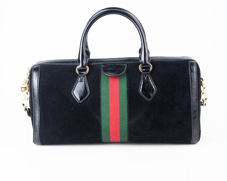 Gucci Ophidia Suede and Leather Top Handle Web Bag