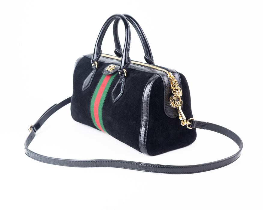 Gucci Ophidia Suede and Leather Top Handle Web Bag