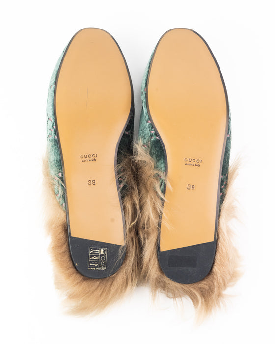 Gucci GG Fur-Lined Velvet Princetown Mules