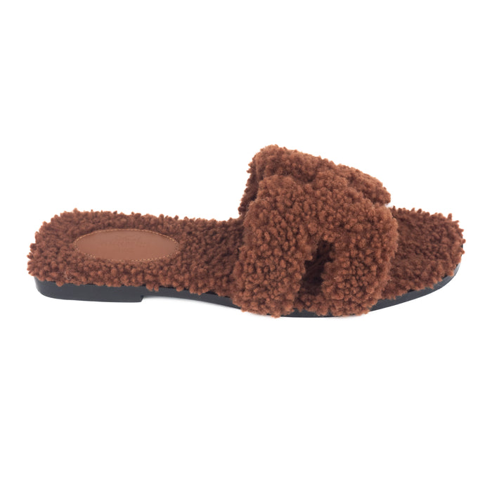 Hermes Woolskin Oran Sandals in Cognac