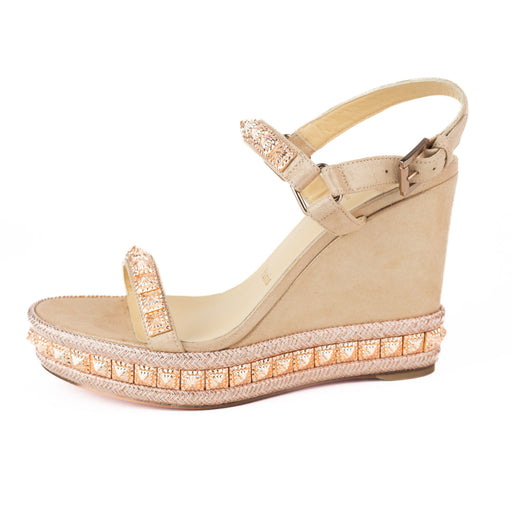 Christian Louboutin Pyraclou Suede Lame Sandals in Nude