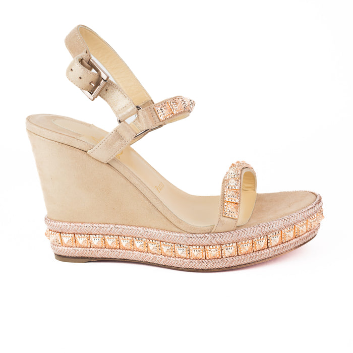 Christian Louboutin Pyraclou Suede Lame Sandals in Nude