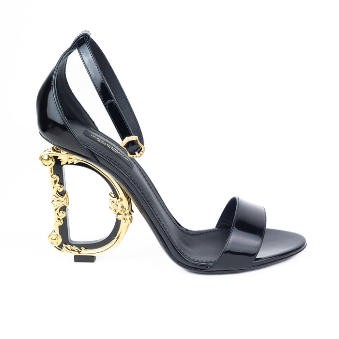 Dolce & Gabbana Keira Sandal with DG Baroque Heel in Black