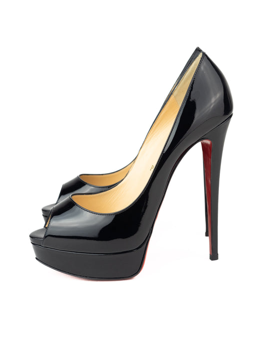 Christian Louboutin Lady Peep Patent Heels in Black