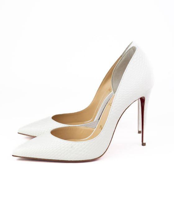 Christian Louboutin Iriza Snake Embossed White Heels