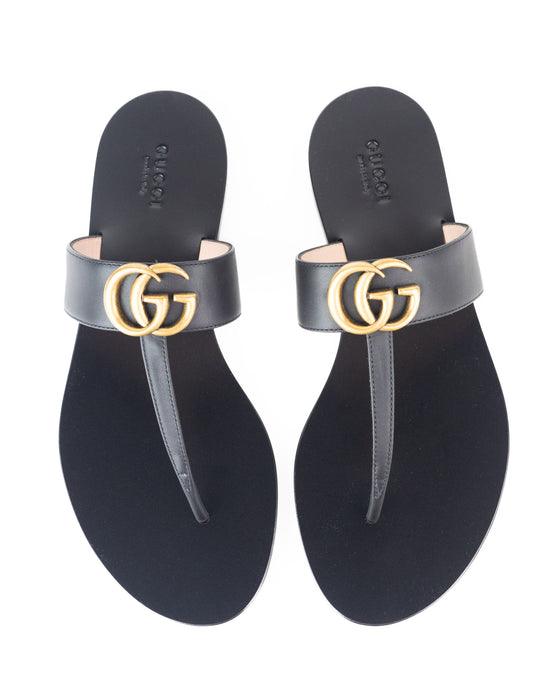 Gucci Leather Thong Sandals With Double G in Black