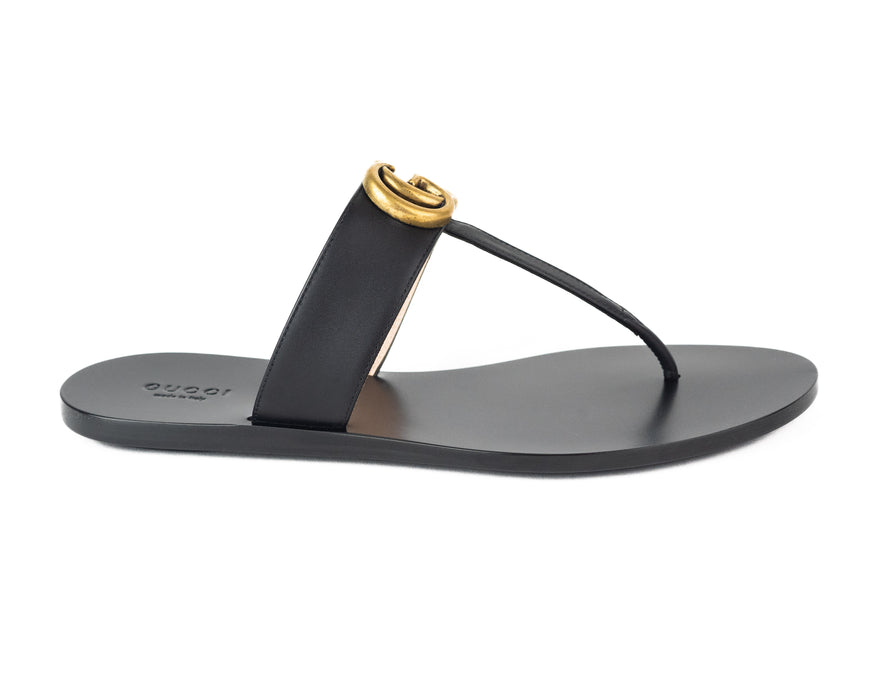 Gucci Leather Thong Sandals With Double G in Black