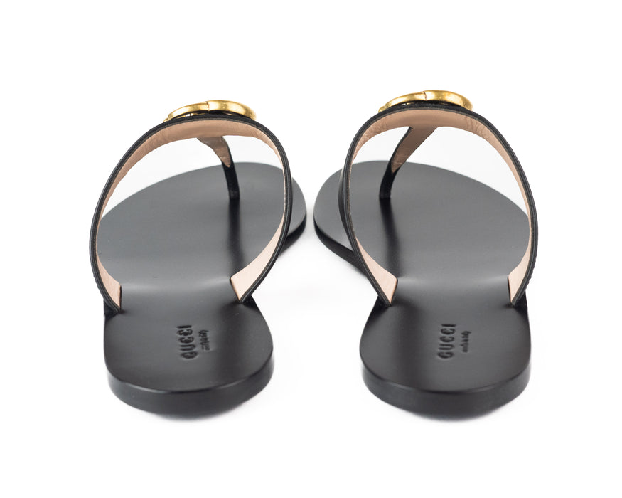 Gucci Leather Thong Sandals With Double G in Black