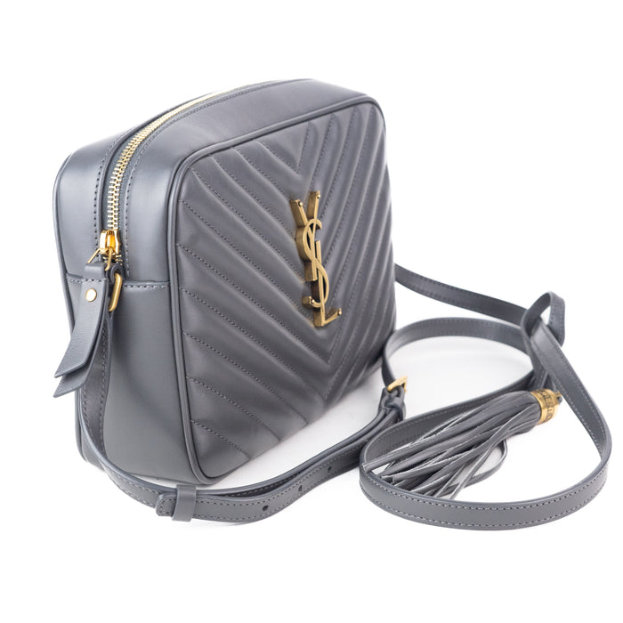 Saint Laurent Lou Matelasse Camera Bag in Light Grey