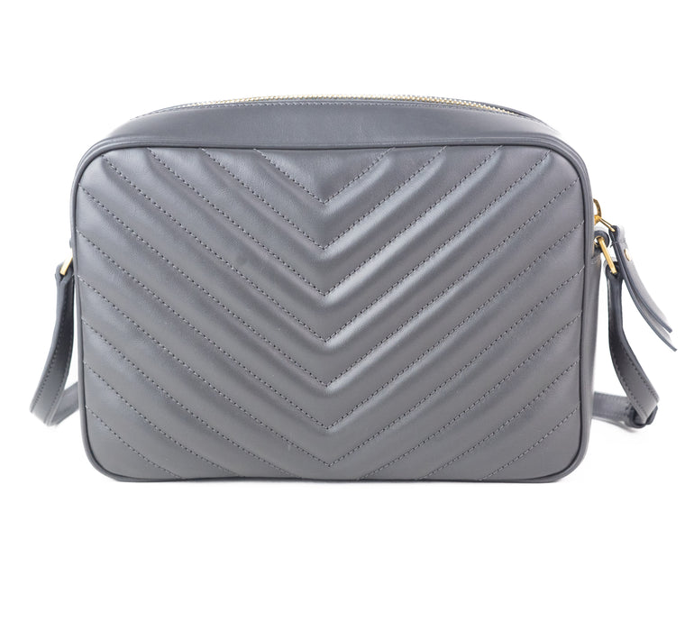 Saint Laurent Lou Matelasse Camera Bag in Light Grey