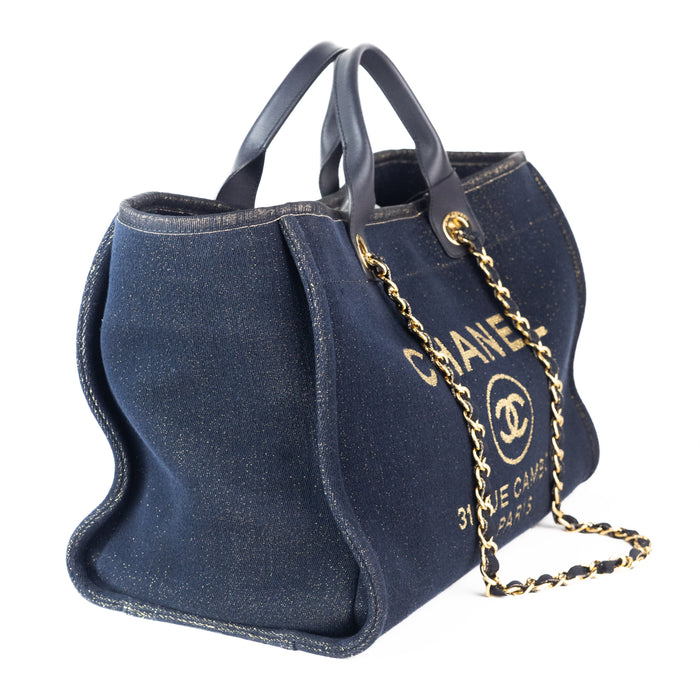 Chanel Large Denim Shopping Tote with Metallic Gold