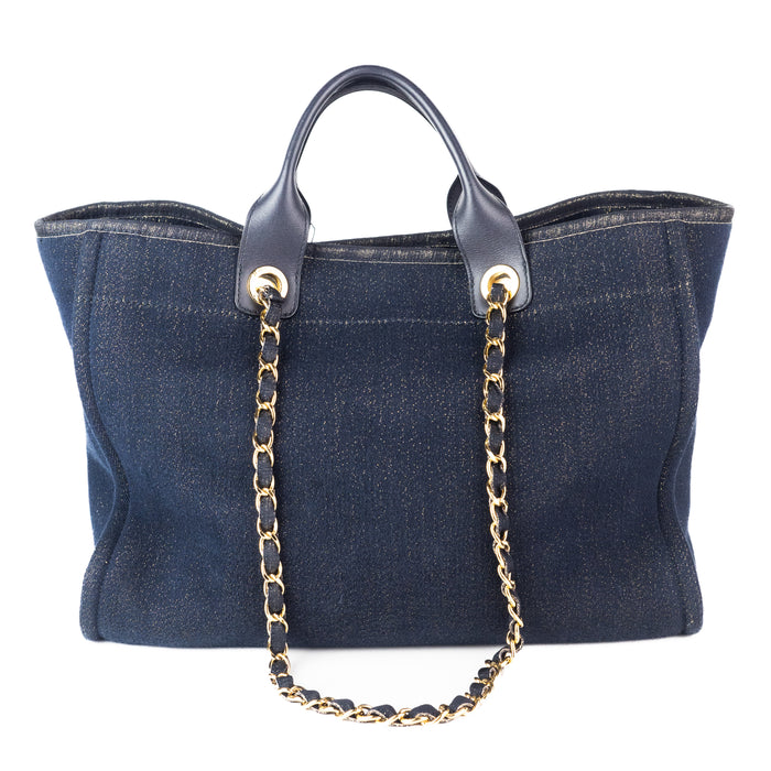 Chanel Large Denim Shopping Tote with Metallic Gold