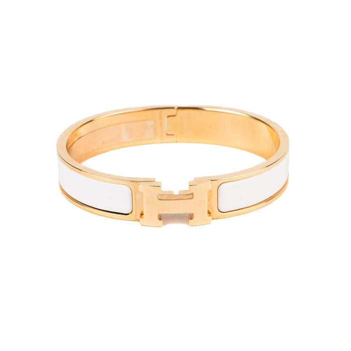 Hermes Rose Gold and White Clic H Bracelet