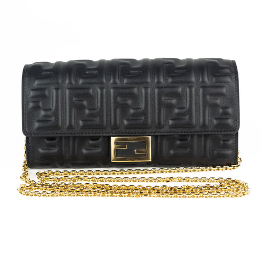 Fendi Continental Wallet on Chain in Black Leather