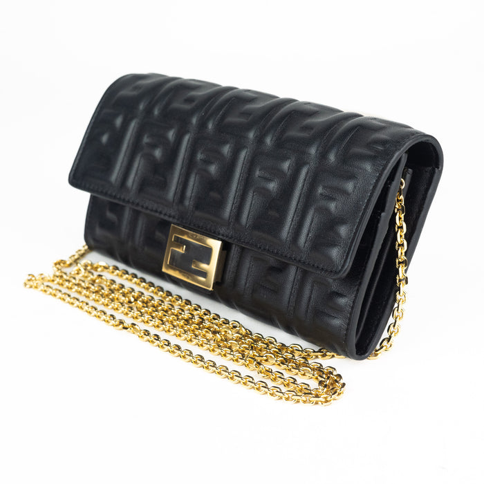 Fendi Continental Wallet on Chain in Black Leather