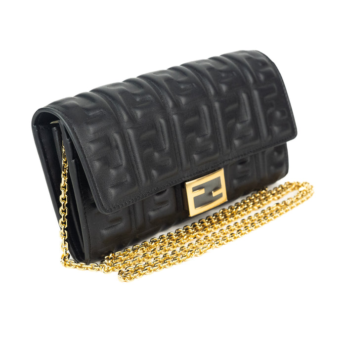 Fendi Continental Wallet on Chain in Black Leather