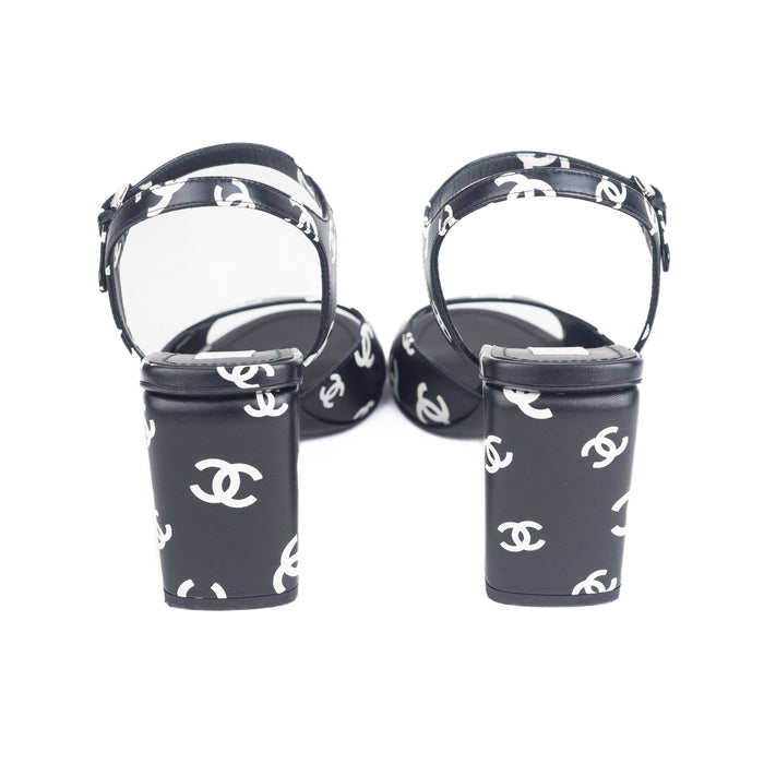 Chanel Printed Lambskin CC Sandals in Black White