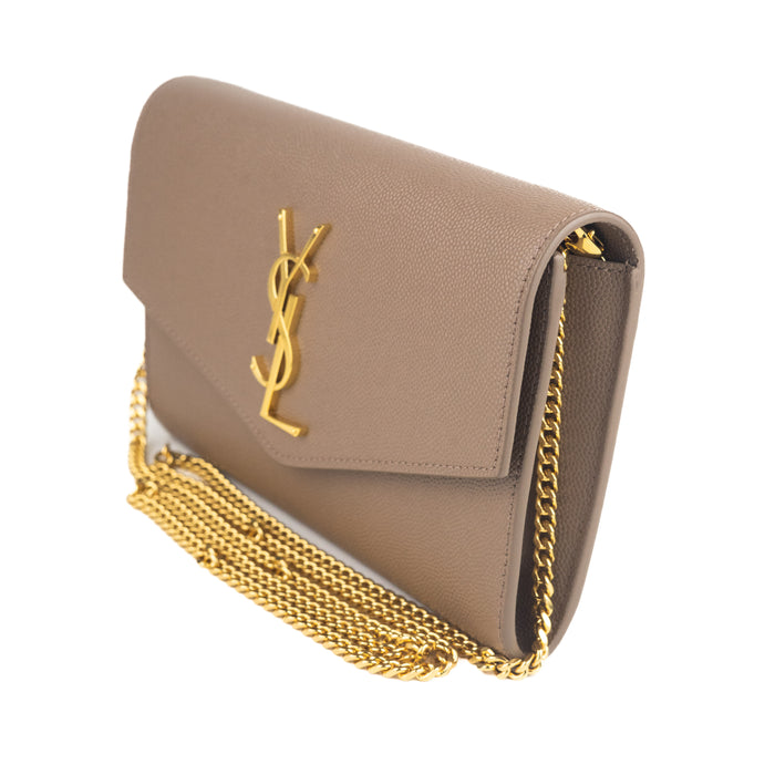 Saint Laurent Uptown Wallet on Chain in Taupe