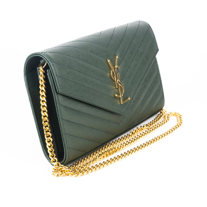 Saint Laurent Envelope Wallet on Chain in Dark Green