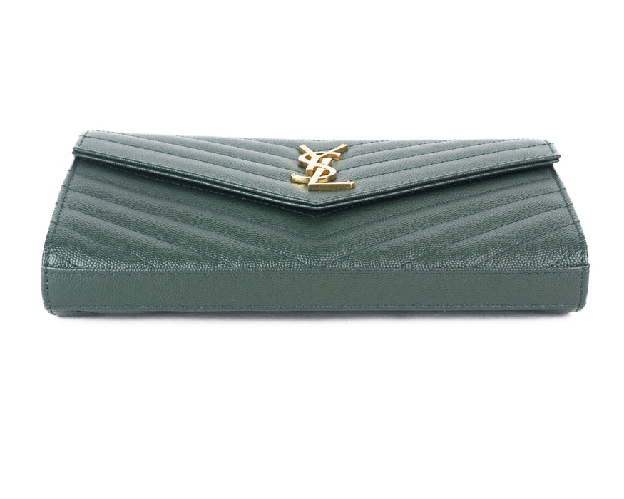 Saint Laurent Envelope Wallet on Chain in Dark Green