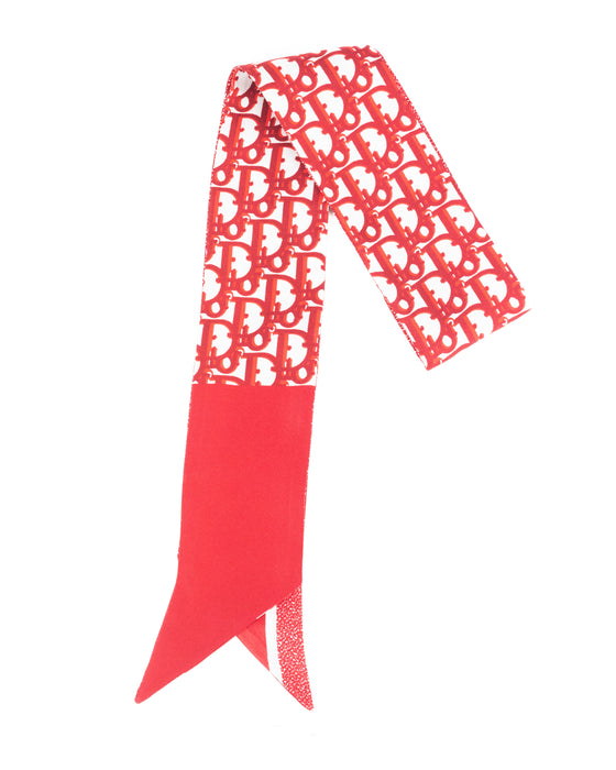 Dior Oblique Mitzah Scarf in Red Silk Twill