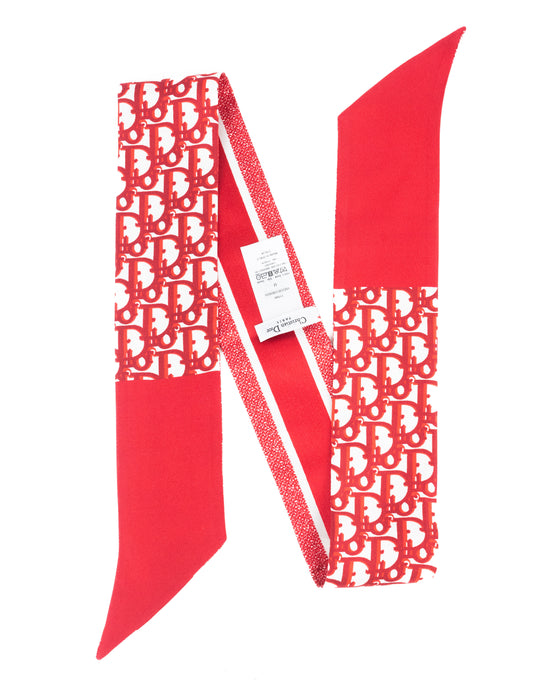 Dior Oblique Mitzah Scarf in Red Silk Twill