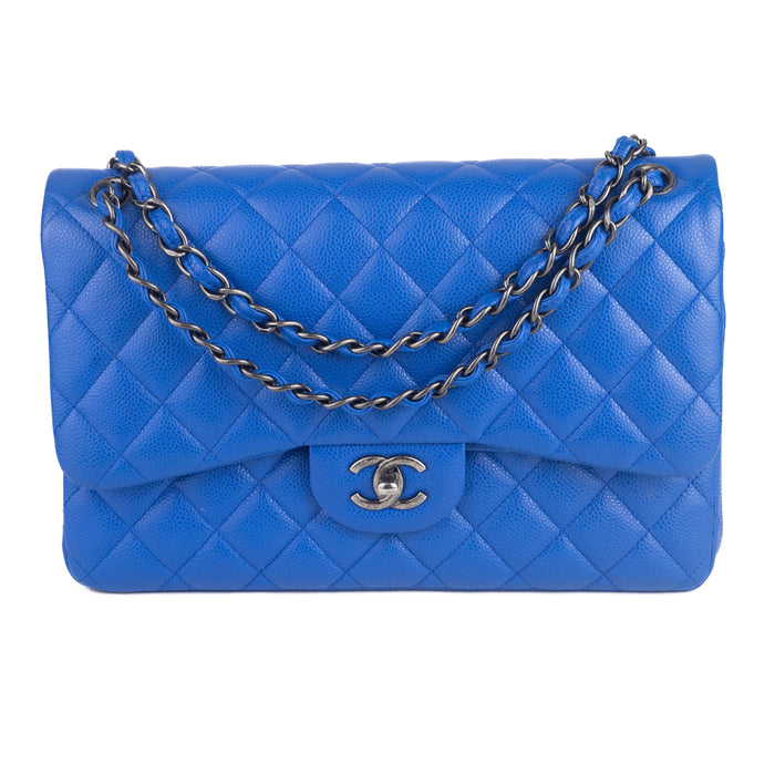 Chanel Jumbo Caviar Double Flap Bag in blue