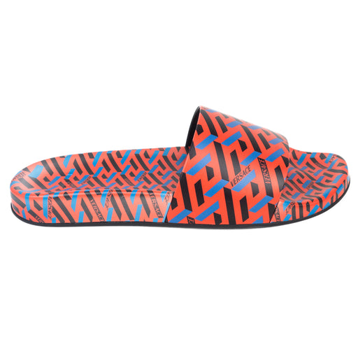 Versace Greca Print Pool Slides in Orange