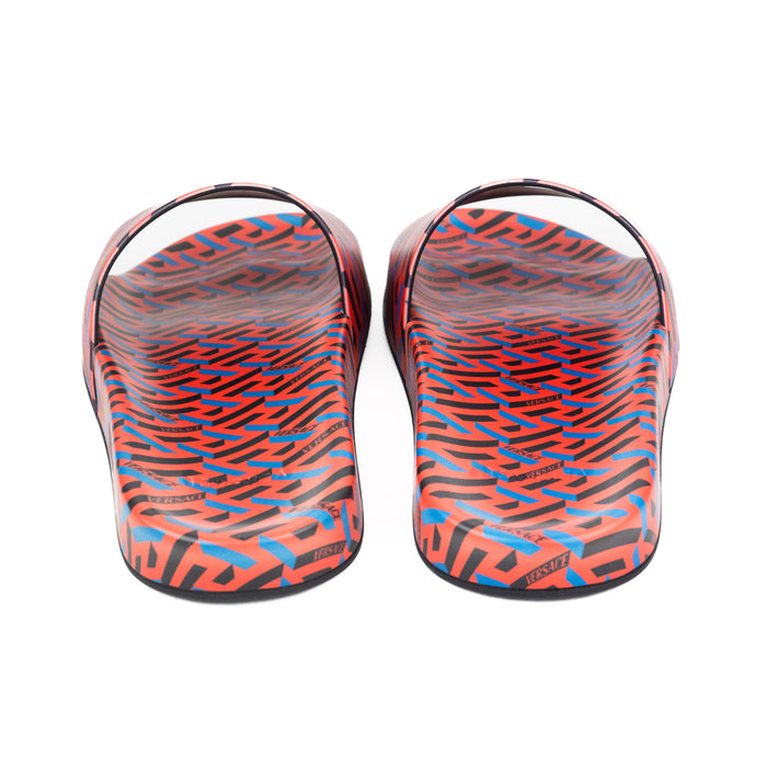 Versace Greca Print Pool Slides in Orange