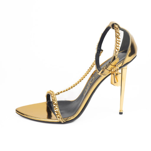 Tom Ford Mirror Leather Padlock Pointy Naked Sandal Gold