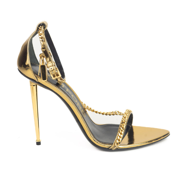 Tom Ford Mirror Leather Padlock Pointy Naked Sandal Gold