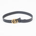 Mens Slim Black Leather Belt with Gold Double G Buckle