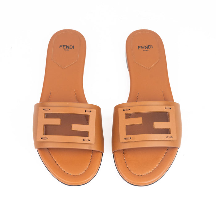 Fendi Signature Brown Leather Slides