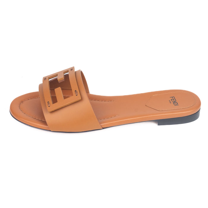 Fendi Signature Brown Leather Slides