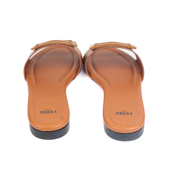 Fendi Signature Brown Leather Slides