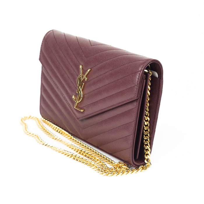 Saint Laurent Envelope Wallet on Chain in Rouge Legion