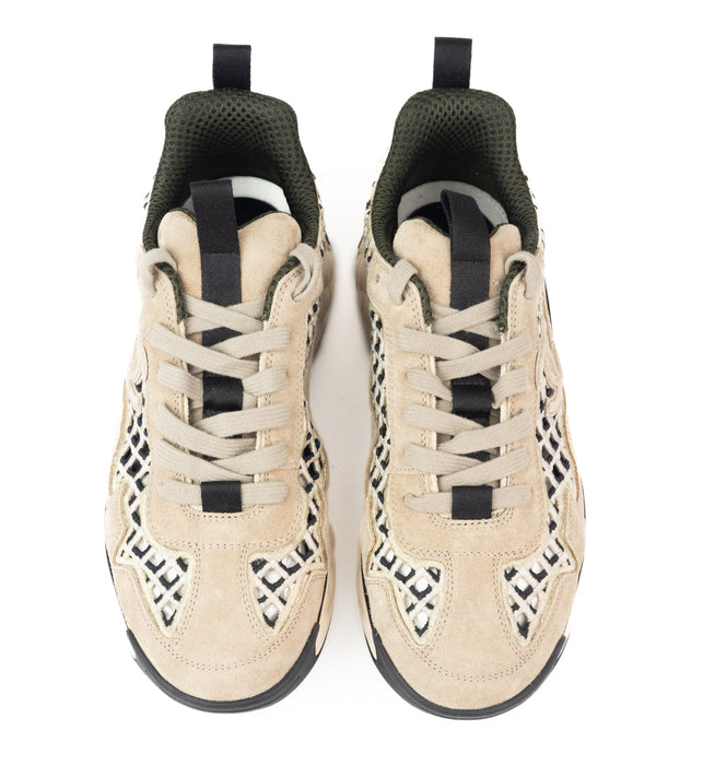 Chanel Suede Calfskin Embroidered Sneakers in Beige