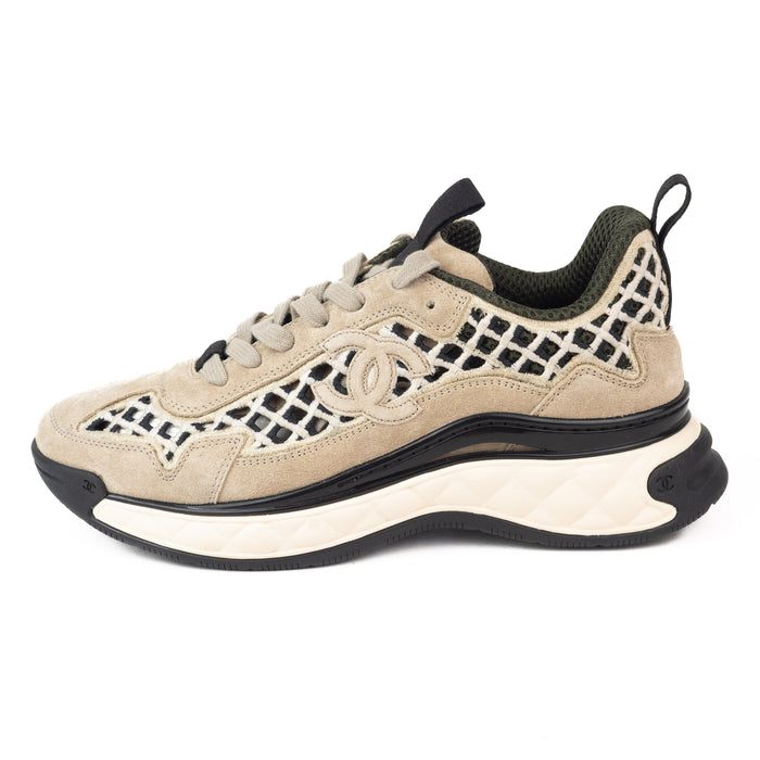 Chanel Suede Calfskin Embroidered Sneakers in Beige