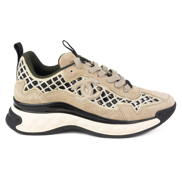 Chanel Suede Calfskin Embroidered Sneakers in Beige