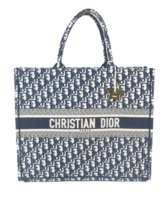 Dior Book Tote in Blue Dior Oblique Embroider