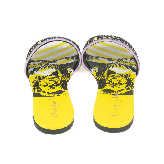 Dior Bright Yellow and Pink D-Jungle Pop Cotton Embroidery Slides