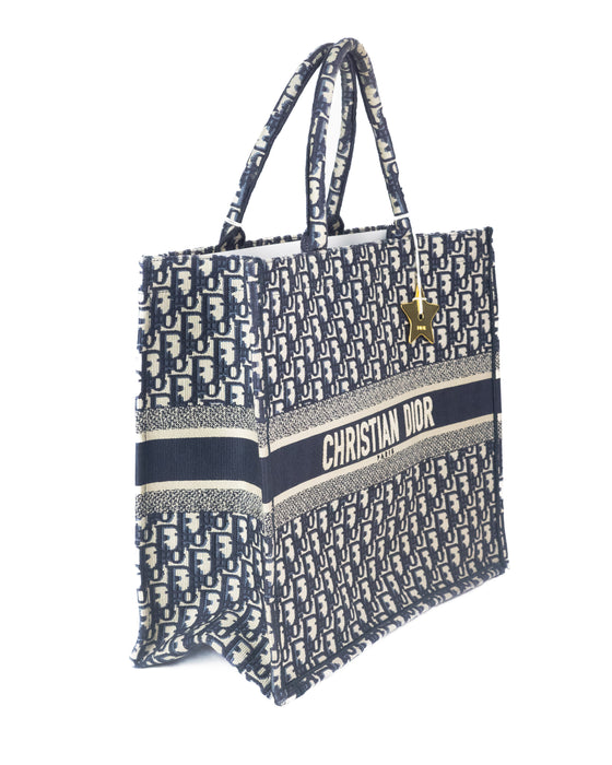 Dior Book Tote in Blue Dior Oblique Embroider