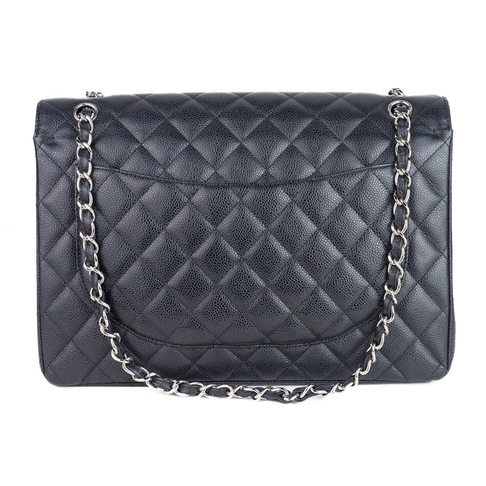 Chanel Classic Jumbo Double Flap Handbag in Caviar Leather with silver hardware