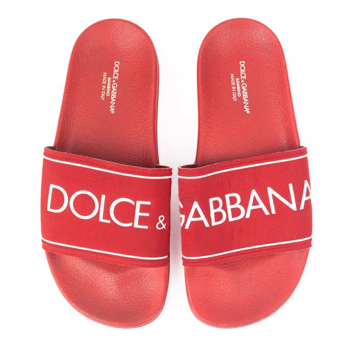 Dolce & Gabbana Red Slide Sandals