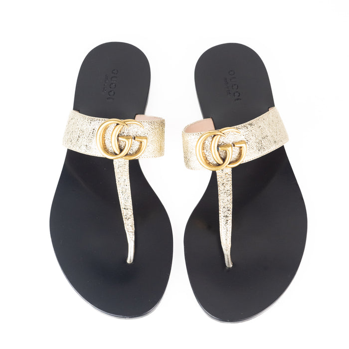 Gucci Leather Thong Sandal Metallic Gold