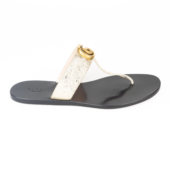 Gucci Leather Thong Sandal Metallic Gold